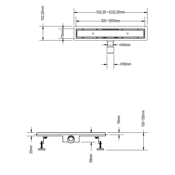 Canaletta doccia piastrellabile reversibile in acciaio inox scarico doccia,  dimensioni 60