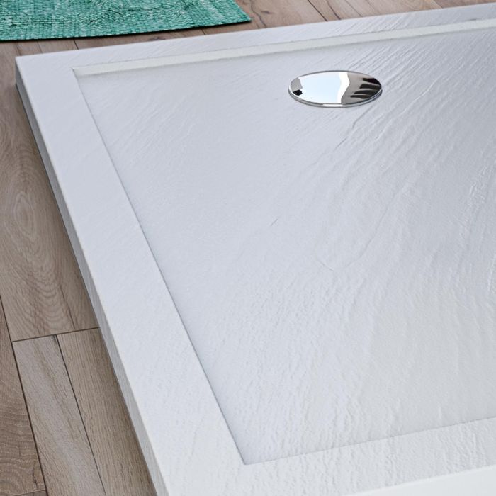 Piatto Doccia Slim 80x140x4 cm Rettangolare Acrilico Bordato Bianco Effetto  Pietra mod. Flower