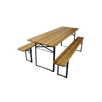 Set tavolo 220x70 cm e panche 220x25 cm in legno di abete mod. Birreria