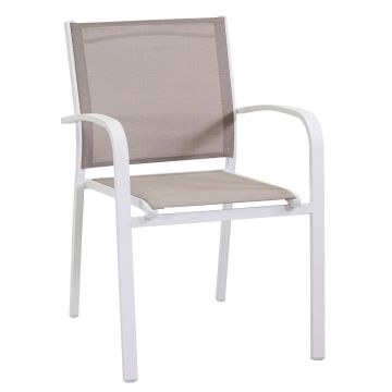 Sedia impilabile con braccioli in Alluminio e textilene Bianco 61x56 cm 84 cm mod. Sullivan
